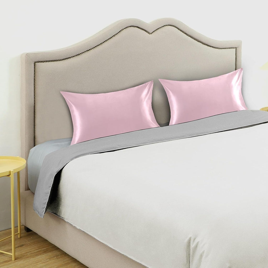 Pink Color Pillow Covers Silk Pillowcase for Hair and Skin Breathable Smooth Soft Satin Pillowcase King Size Pillow Case for Hot Sleepers…