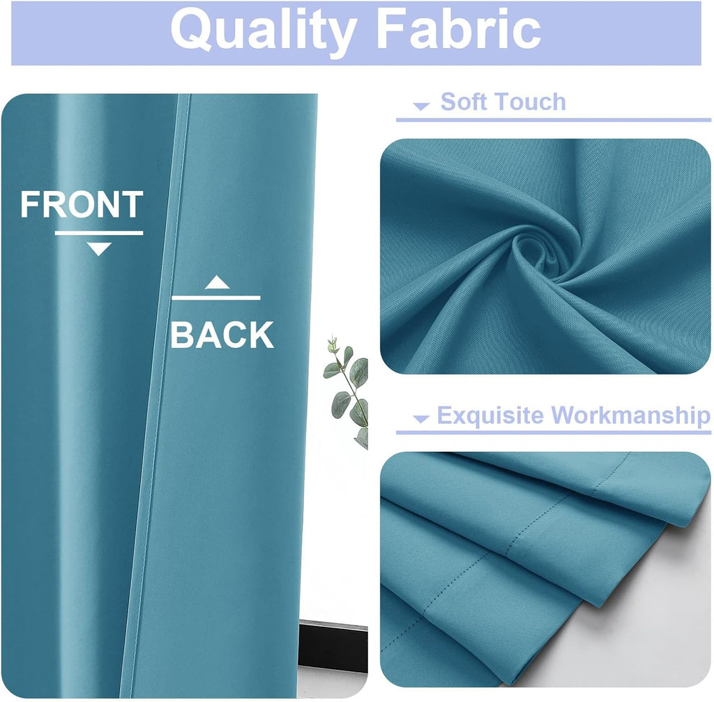 Simplebrand Ava Turquoise Short Blackout Curtains for Bedroom 45 Inches Long 2 Panels Set, Solid Thermal Insulated, Energy Saving Window Tr…