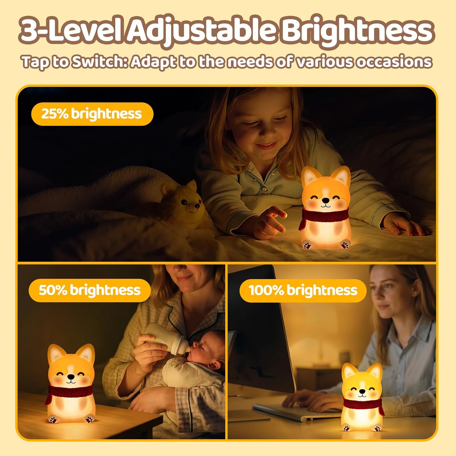Mewaii BPA-Free Silicone丨 Huggwaii Corgi Dog Night Light for Kids, 3 Brightness Levels Nursery Dog Lamp, 30 Min Timer&Rechargeable Cute…