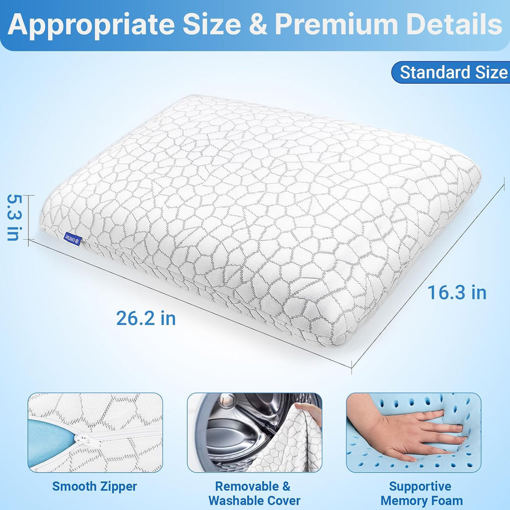 Memory Foam Pillows, Bed Pillow for Side, Back and Stomach Sleepers, Neck Pillow for Sleeping with Removable and Machine Washable Cover…