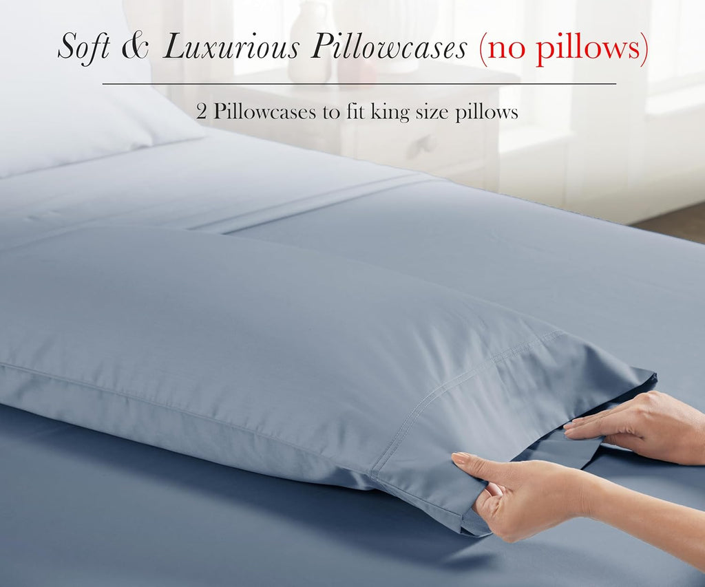 CaliforniaDesignDen 100% Egyptian Cotton Pillowcase King Set of 2, Hotel Quality Pillow Cases, Sateen Weave, Soft and Breathable King Size…