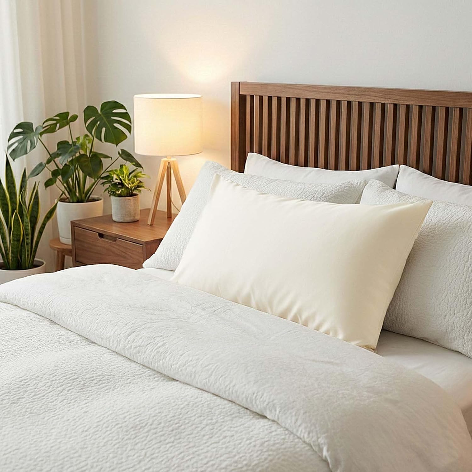 QJFabricCO Q&J Fabric Co. 2 Pack Satin Pillowcase Silk Like Pillow Cases 20x36 inch Beige Cooling Pillow Cases with Envelope Closure for Ha…