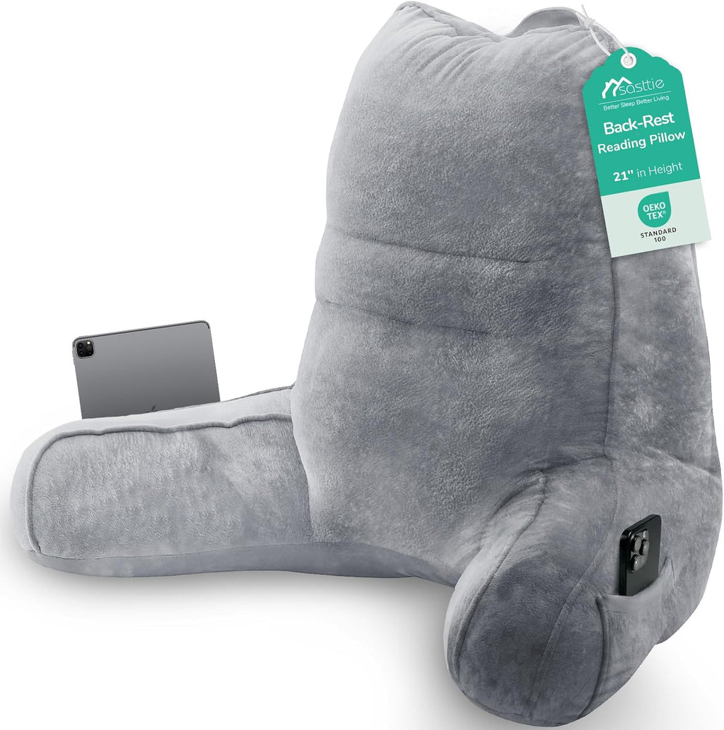 Sasttie Reading Pillow, Pillows for Reading or Relaxing – Ergonomic Support for Head, Neck, Back, and Lumbar, 21-Inch, Dark Grey Grey