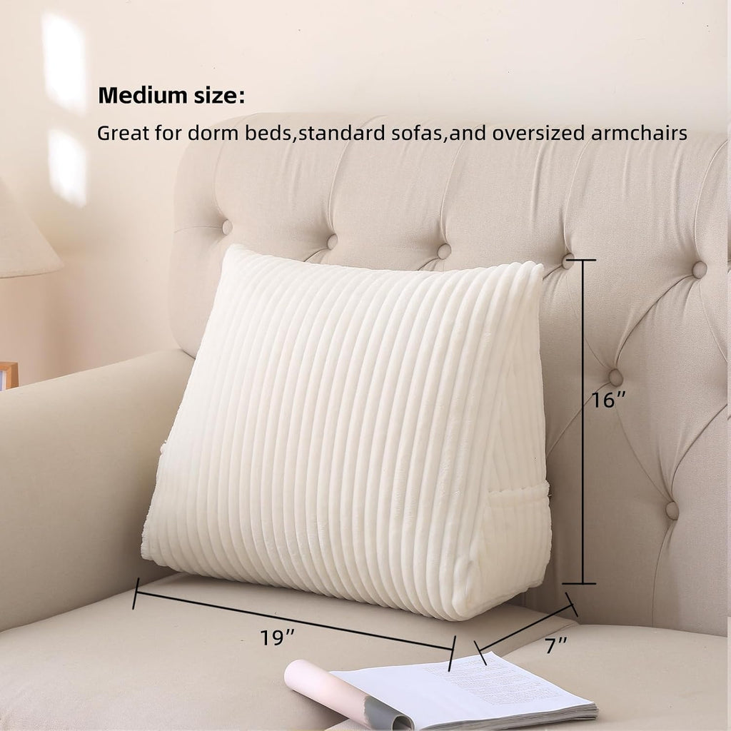 Corduroy Wedge Reading Pillow for Bed, 3 Sizes, 4 Colors for Bed, Sofa, Office Chair (White, Medium 19 * 16 * 7in)