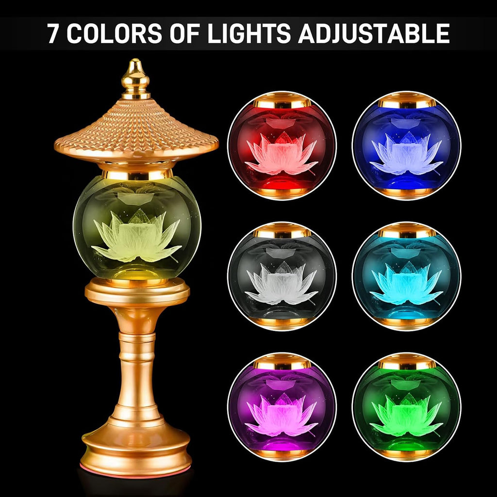 Lotus Lamp for Meditation, 7 Color Changing Crystal Buddha Light with Adjustable Switch, Ritual Decor for Buddhist Altar, Yoga Room, Home…