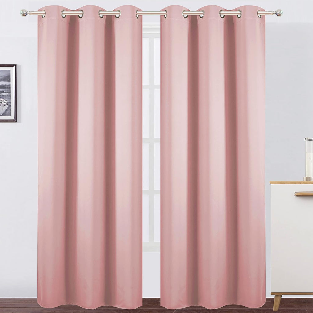 Lemomo Pink Blackout Curtains/42 x 84 Inch/Set of Two Panels Grommet Bedroom Curtains 84 Inch Pink