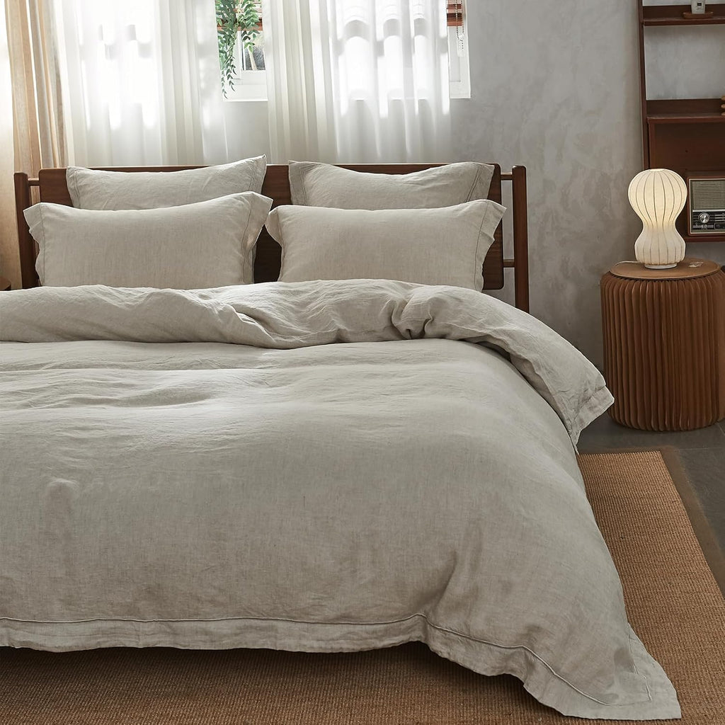 Simple&Opulence 100% Washed Linen Duvet Cover with Embroidered, 2 Pieces Soft Farmhouse Comforter Set with Button Closure,1…