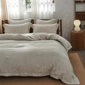Simple&Opulence 100% Washed Linen Duvet Cover with Embroidered, 3 Pieces Soft Farmhouse Comforter Set with Button Closure, 1…