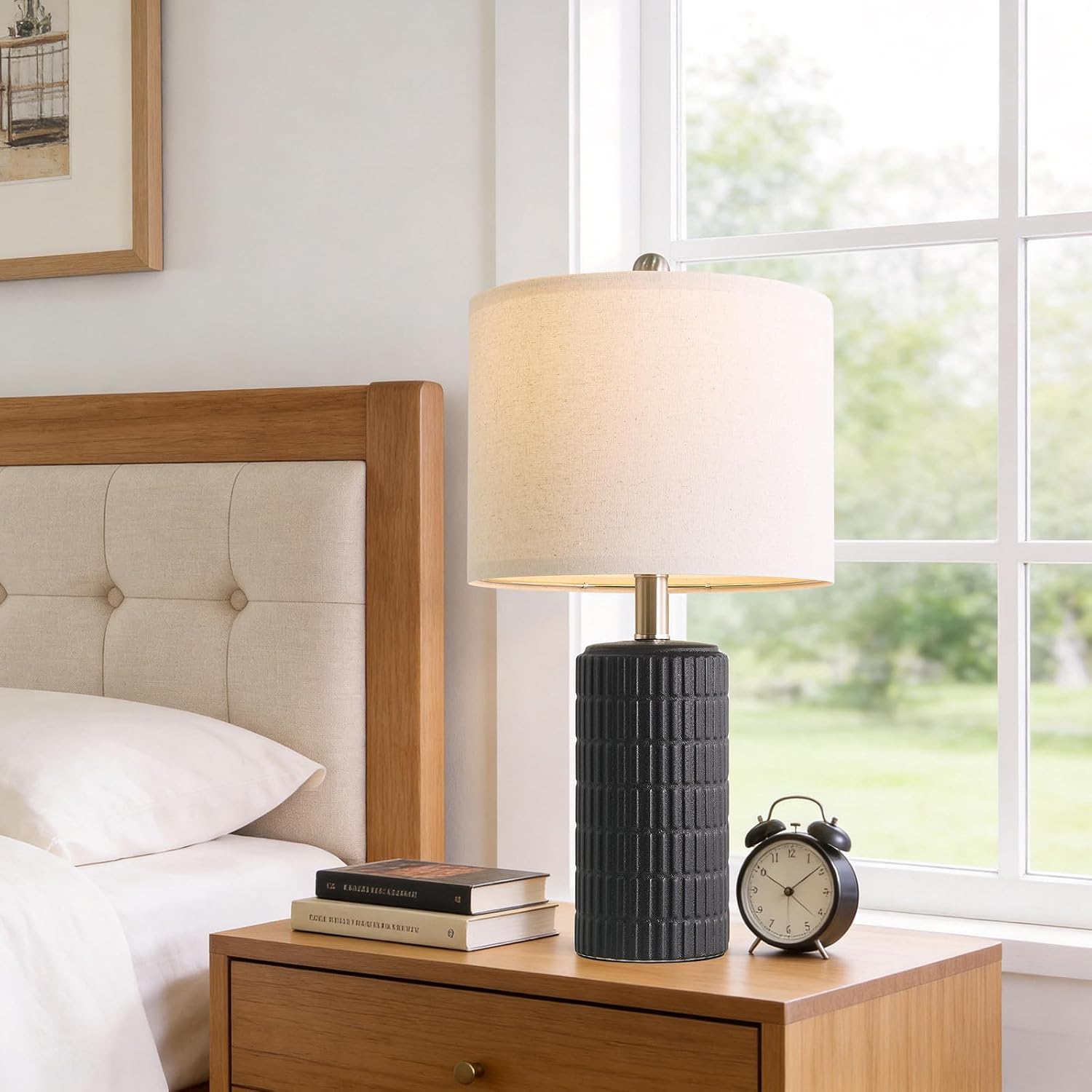 PoKat Small Table Lamps Set of 2 for Bedroom, 20.75'' Matte-Textured Farmhouse Ceramic Bedside Lamps for Night Stands, Stone-Like Modern…