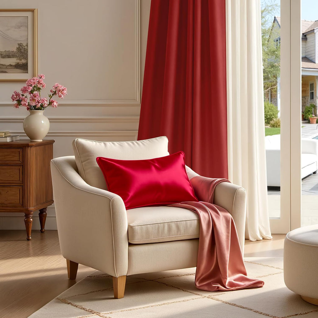 Homeideas Red Decorative Throw Pillow Covers 20x20 Set of 2, Glossy Faux Silk Pillow Covers for Couch Sofa Bed Decor Luxury Summer Euro Cus…
