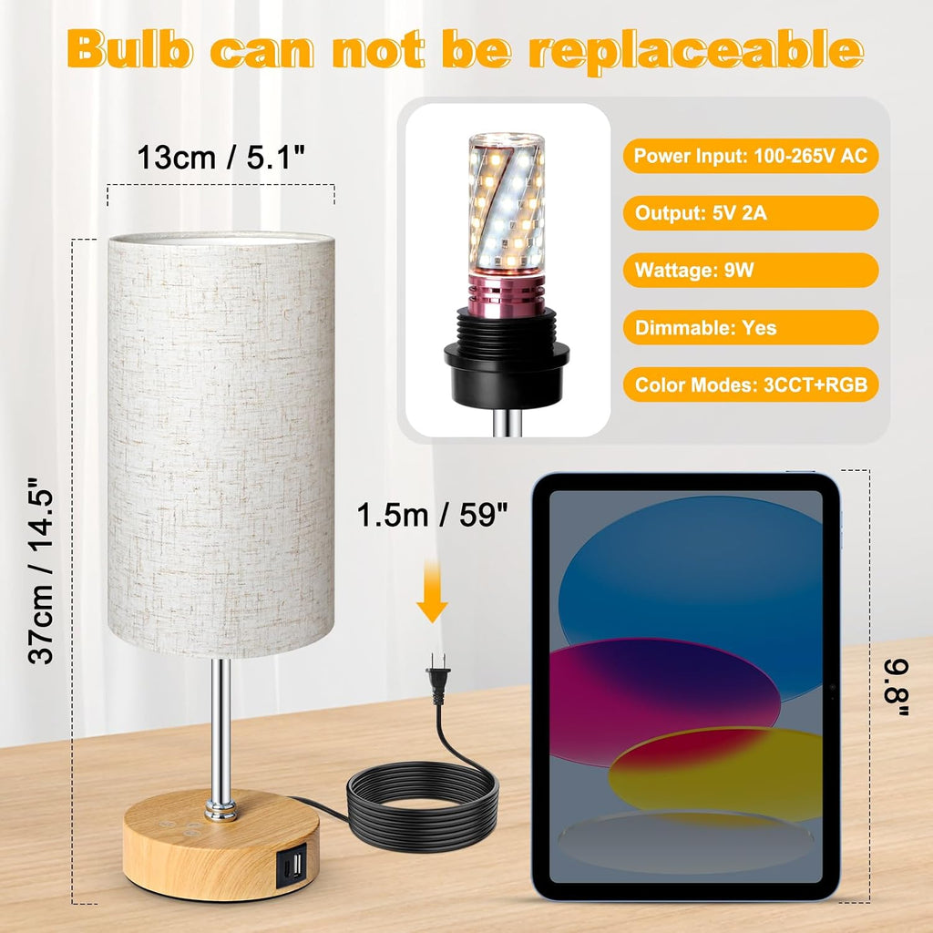 Unicozin Small Table Lamp, 3CCT & 7 RGB Color Changing, Dimmable Nightstand Lamp with Wood Grain Base, Touch Bedsides Lamp for Bedroom…
