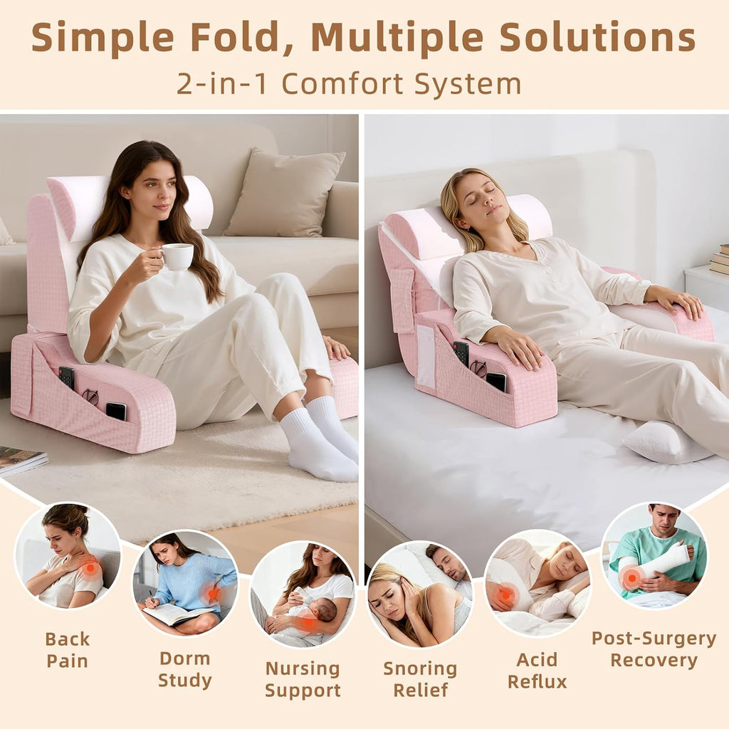 Esuerdo 5PCS Reading Pillow for Sitting in Bed Adult, 2 in 1 Foldable Back Wedge Pillow for Sleep, Ergonomic Back Support Pillow with Arms…