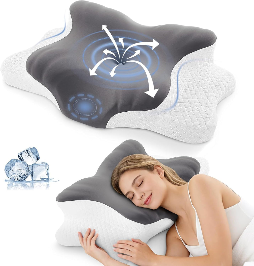 Bro Cervical Pillow for Neck Support: Contour Memory Foam Pillow for Side Back Stomach Sleepers - Ergonomic Neck Pillow with 2 Heights & Wi…