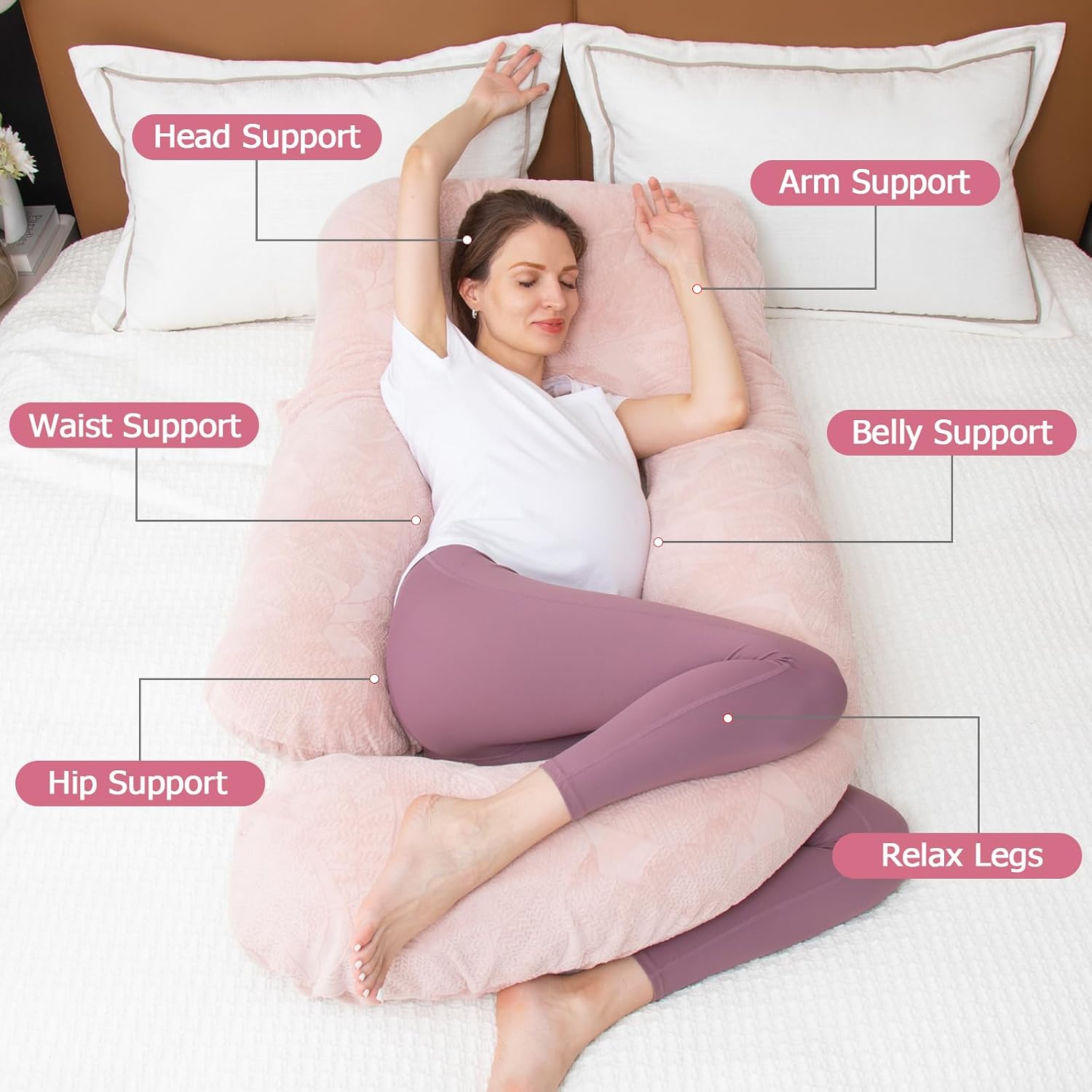Moonpine MOON PINE Pregnancy Pillow, U Shaped Full Body Pillow for Maternity Support, Sleeping Pillow with Cover for Pregnant Women (Dusty…