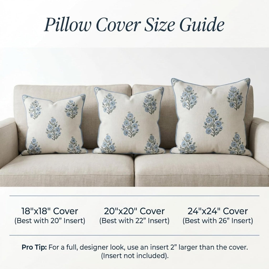 Jillien Harbor “The Camille” Floral Block Print Pillow Cover – Soft Blue and White Decorative Throw Pillow Cover – Grandmillennial Home…