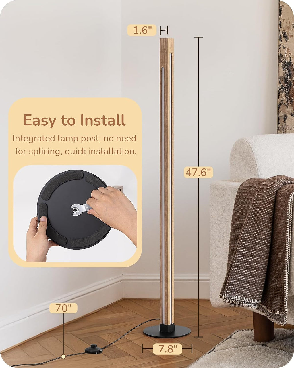 EDISHINE Corner Floor Lamp, Upgraded Dual-Sided Lighting, Wooden Floor Lamps for Living Room, Standing Lamp with Remote/Foot Control…