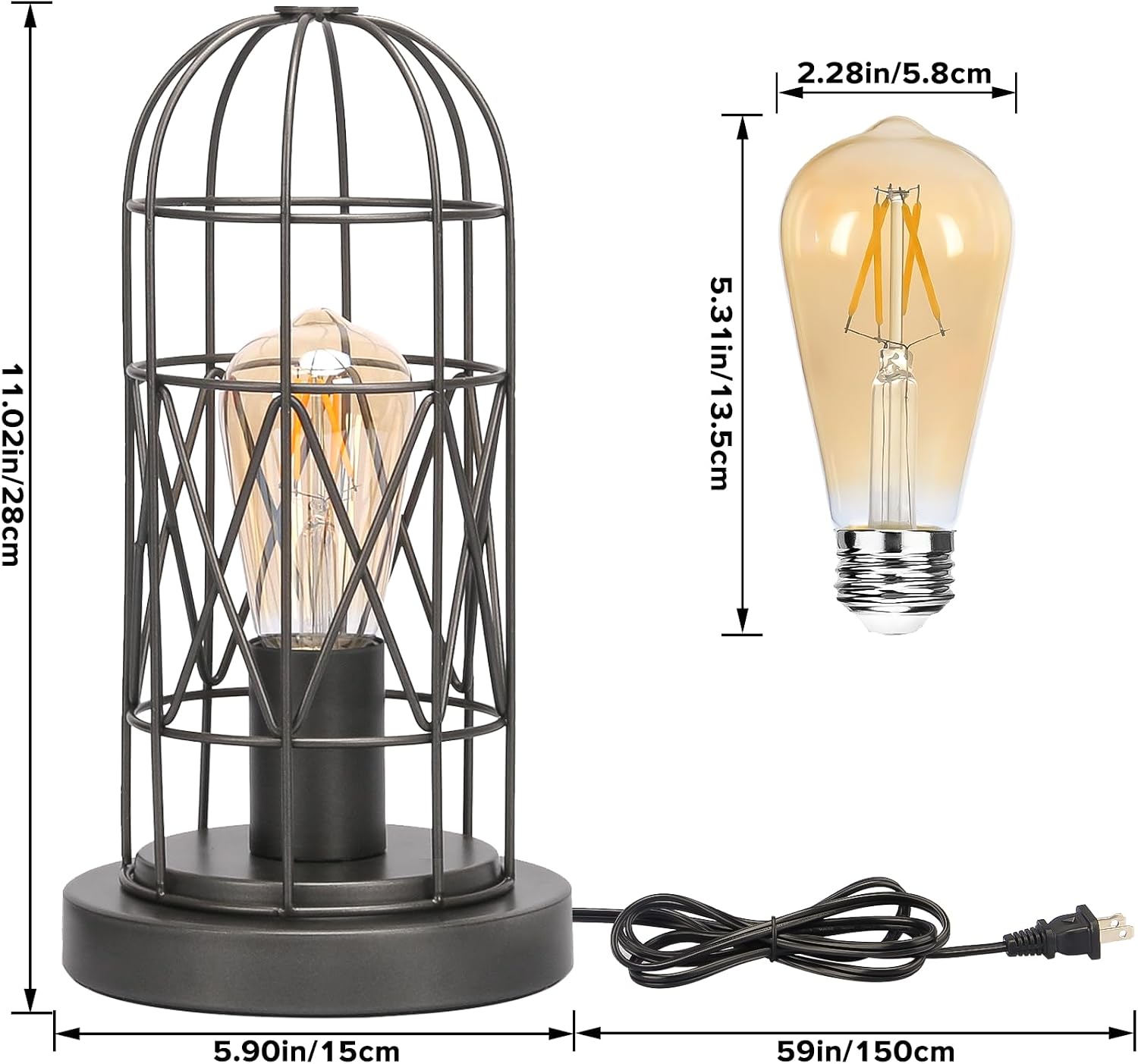 Small Industrial Lamp, Touch Control 3 Way Dimmable Table Lamp, Rustic Iron Steampunk Edison Lamp Vintage Nightstand Lamp Bedside Light…