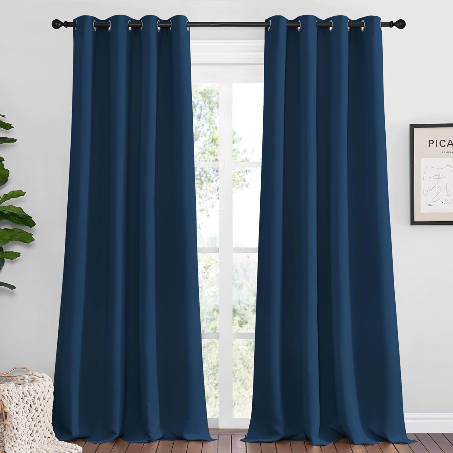 NICETOWN Moroccan Blue Blackout Curtains 96" Long for Office, Dining Room, Guest Room, Sound Reducing Heat and Cold Block Curtain Panels…