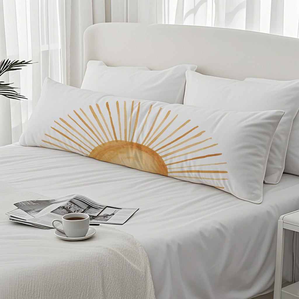 Boho Sun Sunset Sunrise 20x54 Body Pillow Cover, Boho Sunshine Nursery Decor, Minimalist Watercolor Horizontal Sun Sunshine Decorative…