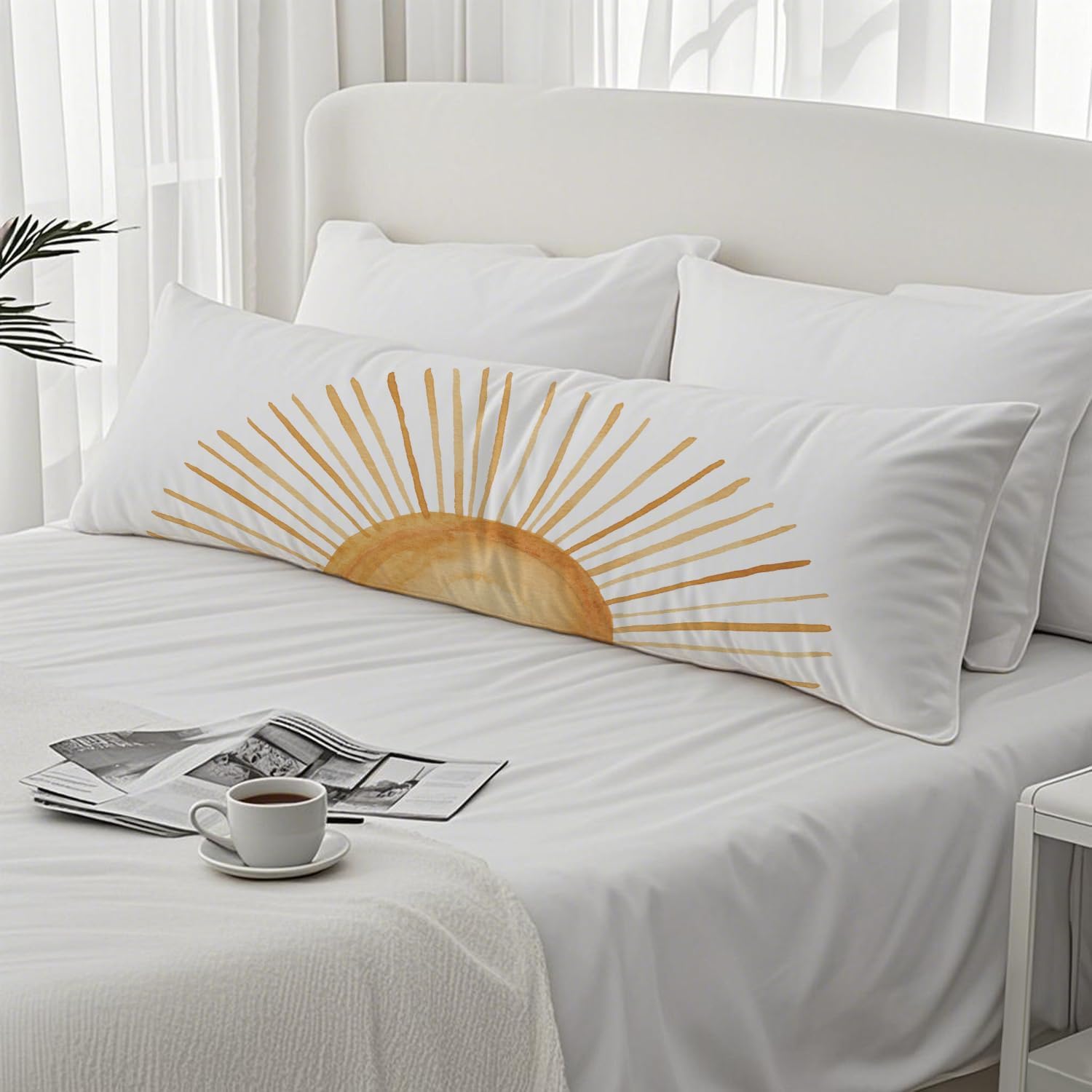 Boho Sun Sunset Sunrise 20x54 Body Pillow Cover, Boho Sunshine Nursery Decor, Minimalist Watercolor Horizontal Sun Sunshine Decorative…