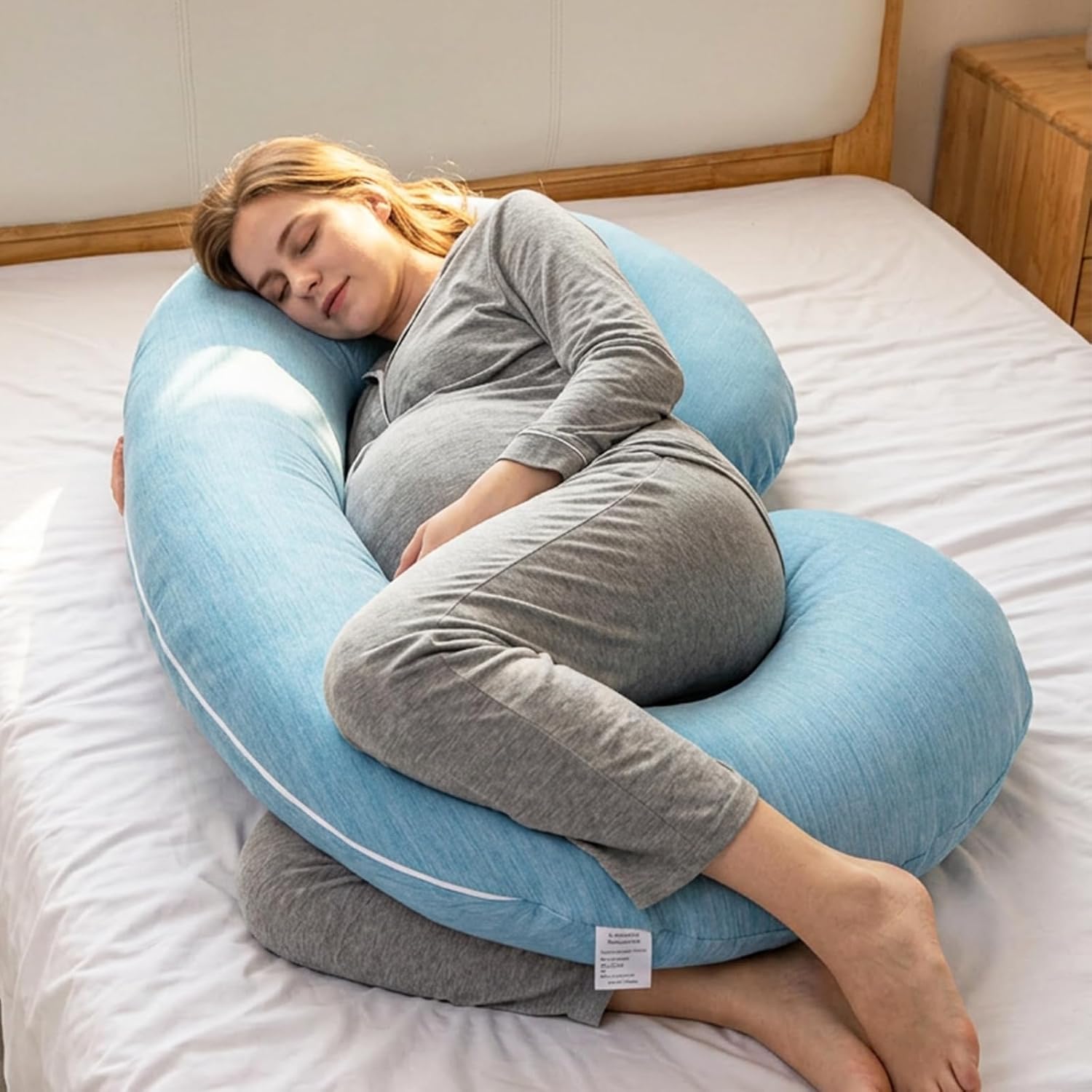 1 MIDDLE ONE Pregnancy Pillow, C Shaped Full Body Pillow for Maternity Support, Pregnant Women Sleeping Pillow with Cover (Cooling Blue)