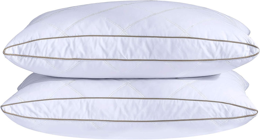 puredown® Natural Goose Down Feather Pillows for Sleeping Oval Gusseted Feather Down Pillow 100% Cotton Pillow Cover with Leaf Quilting…