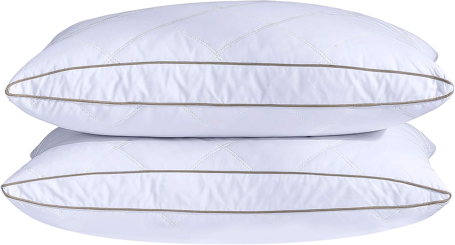 puredown® Natural Goose Down Feather Pillows for Sleeping Oval Gusseted Feather Down Pillow 100% Cotton Pillow Cover with Leaf Quilting…