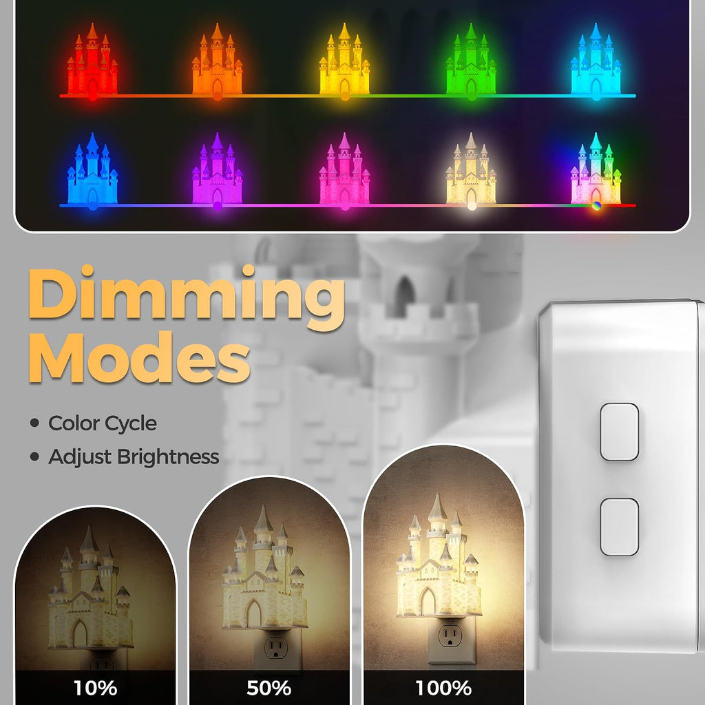 DORESshop Night Lights Plug into Wall,3D Printed Castle RGB Night Light,10-Color Change NightLight, 3 Level Brightness Adjustable…