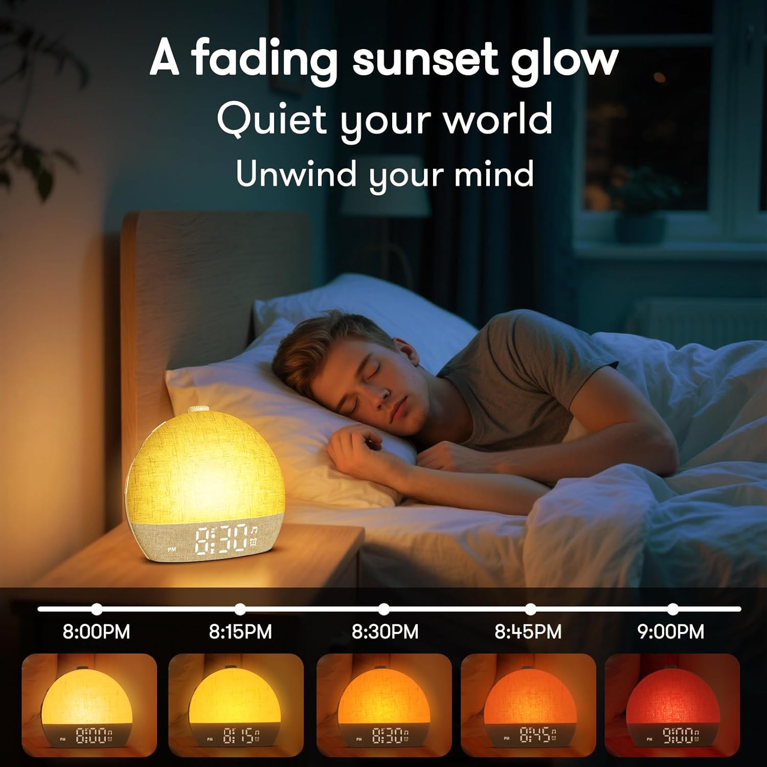 Aruqo Wake Up Light Sunrise Alarm Clock, White Noise Sound Machine with 30 Soothing Sounds, Dimmable Night Lights,, Snooze, Timer…