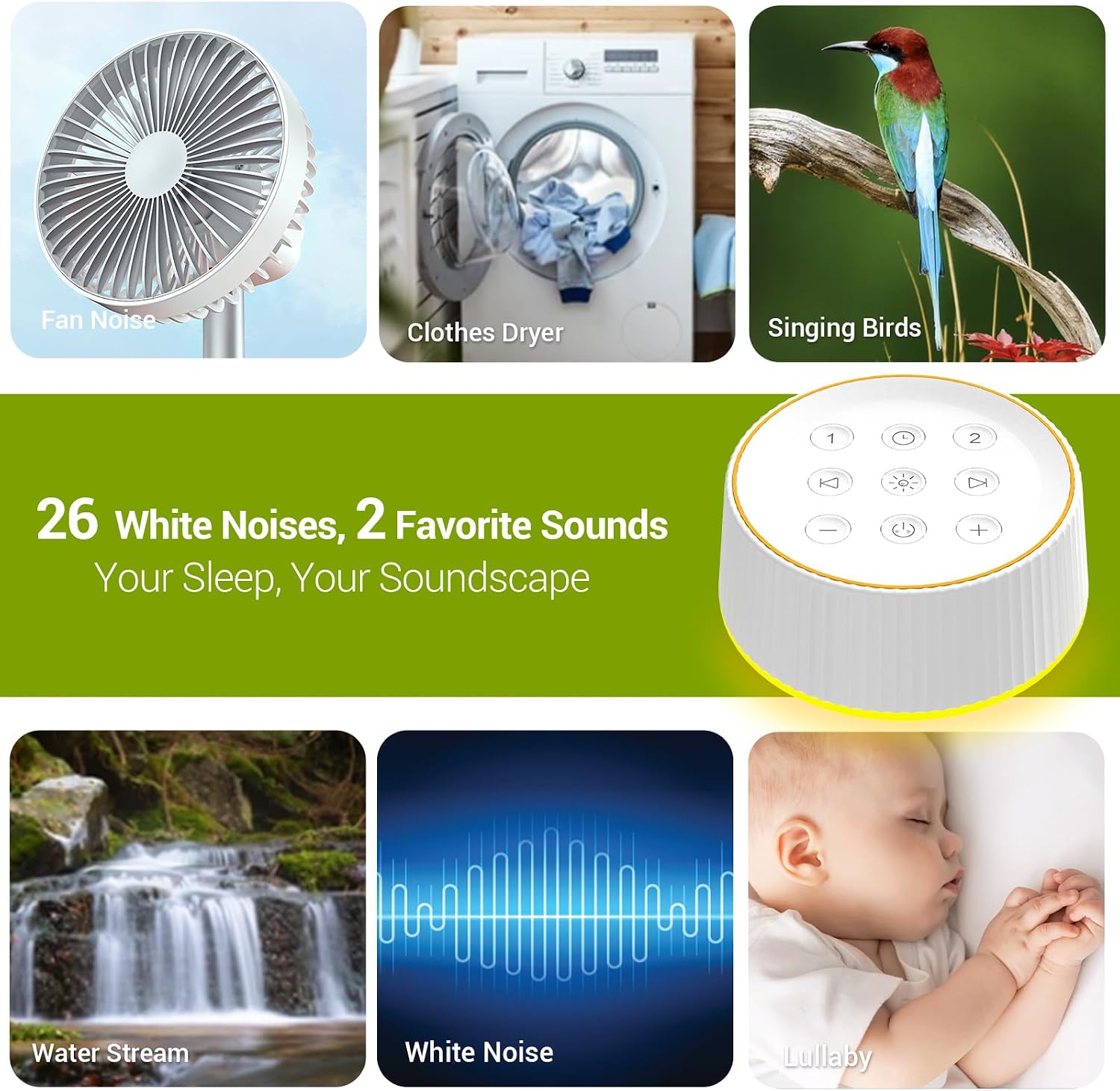 BGOVERSSWhiteNoiseMachine White Noise Machine, 26 Hi-Fi Soothing Sounds & 10 Colors Night Light Sound Machine for Sleeping Adults, Baby & K…