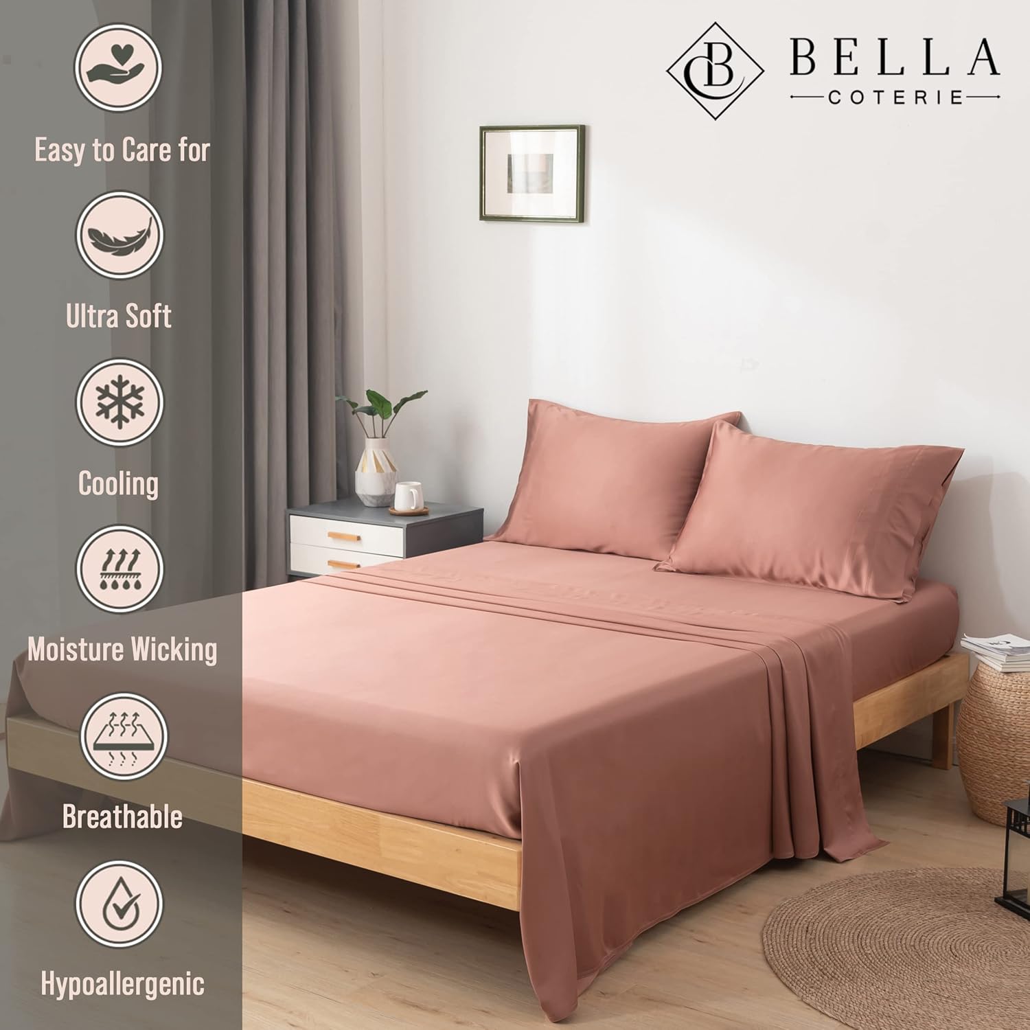 Bella Coterie Luxury Bamboo Viscose King Size Sheet Set | 100% Organically Grown | Ultra Soft | Cooling for Hot Sleepers | 18" Deep…