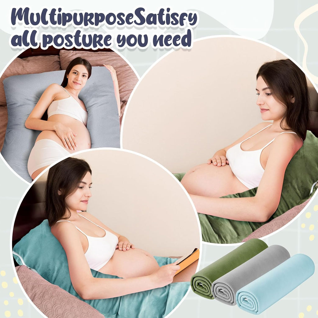 Hahafelt 3 Pcs U-Shaped Pregnancy Pillow Cover, Cotton Maternity, Soft Breathable Fit for 55"x31" Body Pillow(Forest, Crystal Velvet)
