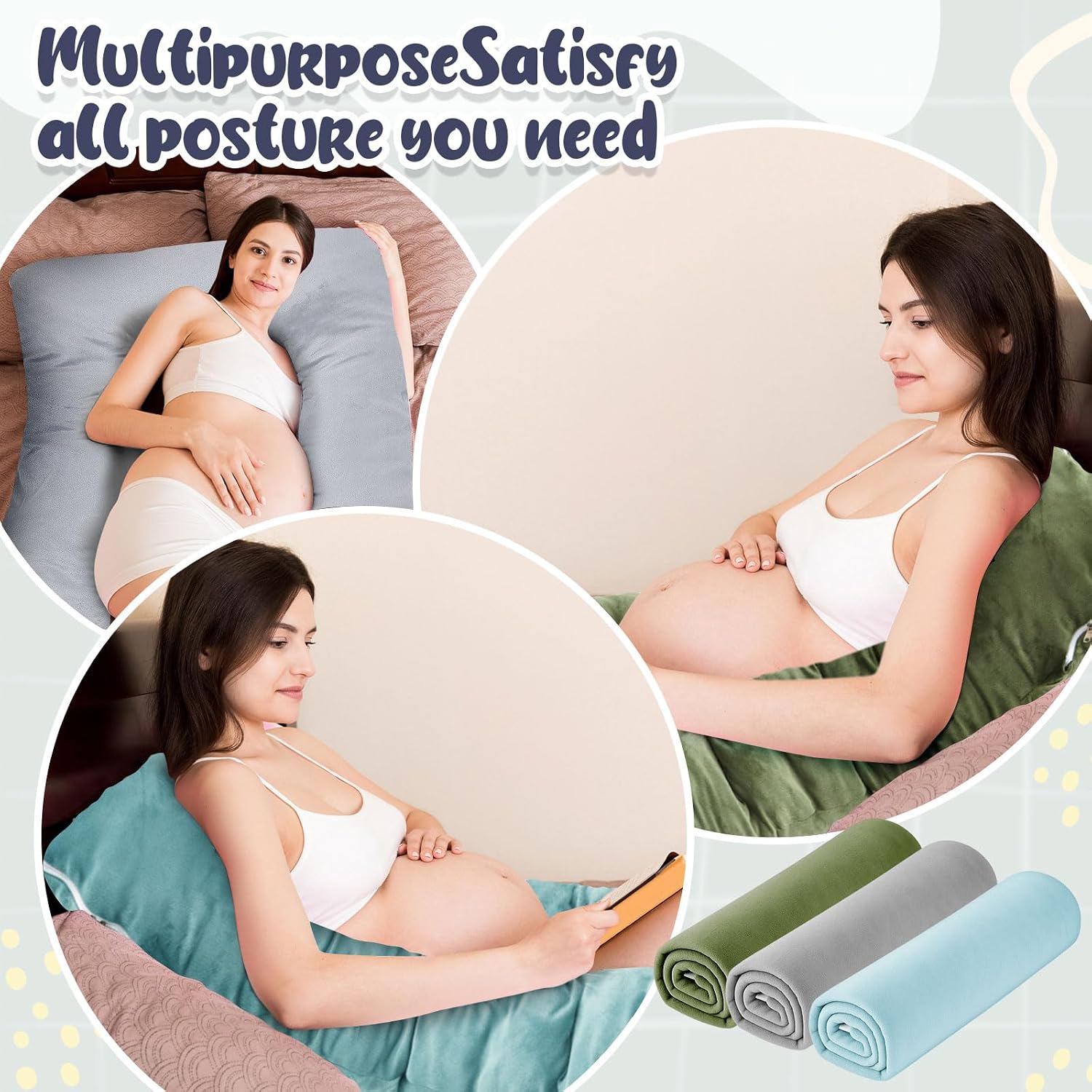 Hahafelt 3 Pcs U-Shaped Pregnancy Pillow Cover, Cotton Maternity, Soft Breathable Fit for 55"x31" Body Pillow(Forest, Crystal Velvet)