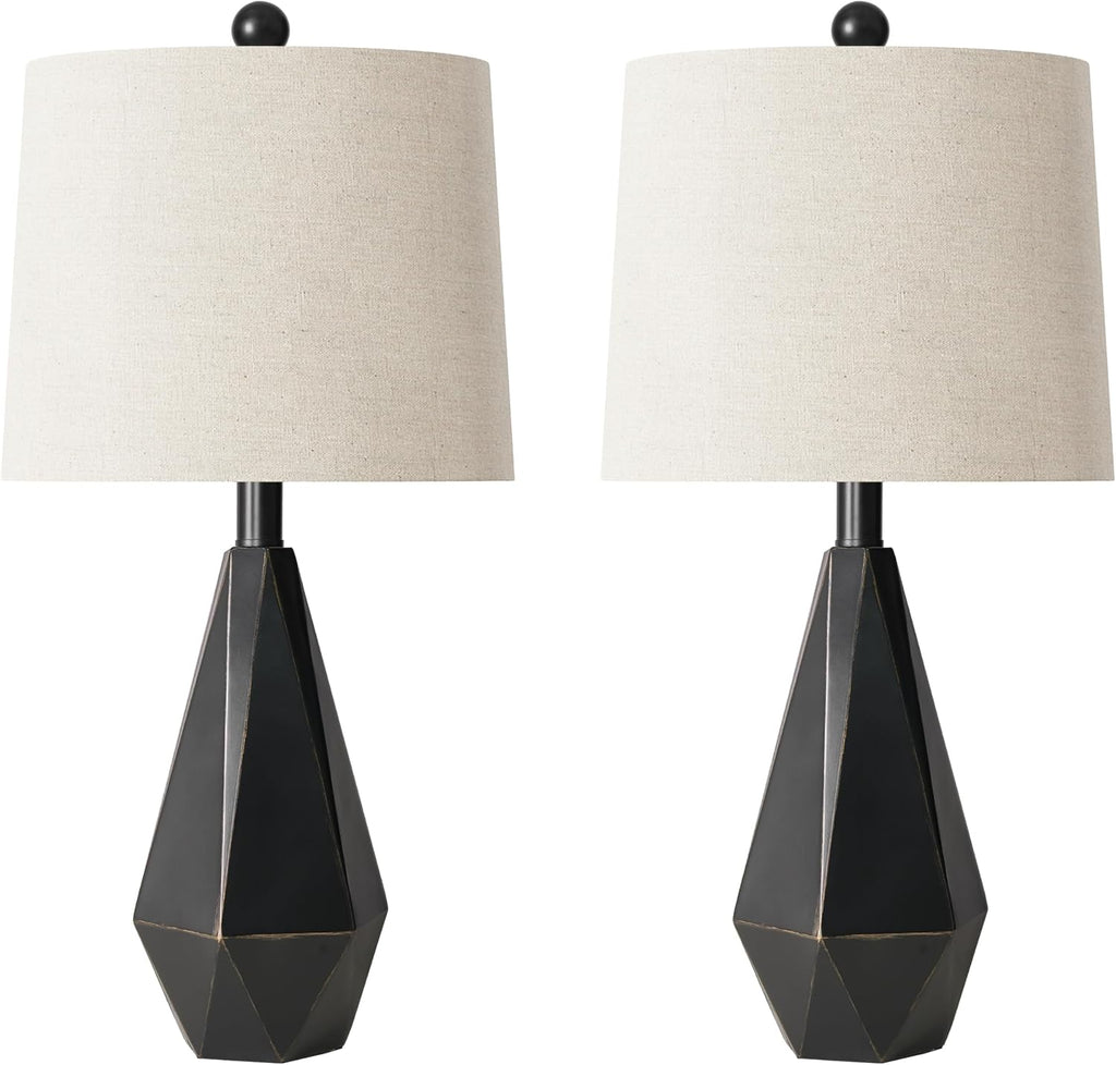 PoKat 23'' Farmhouse Table Lamps Set of 2, Black Bedside Lamps for Bedroom Night Stands, Modern Nightstand Lamps for Living Room, End…