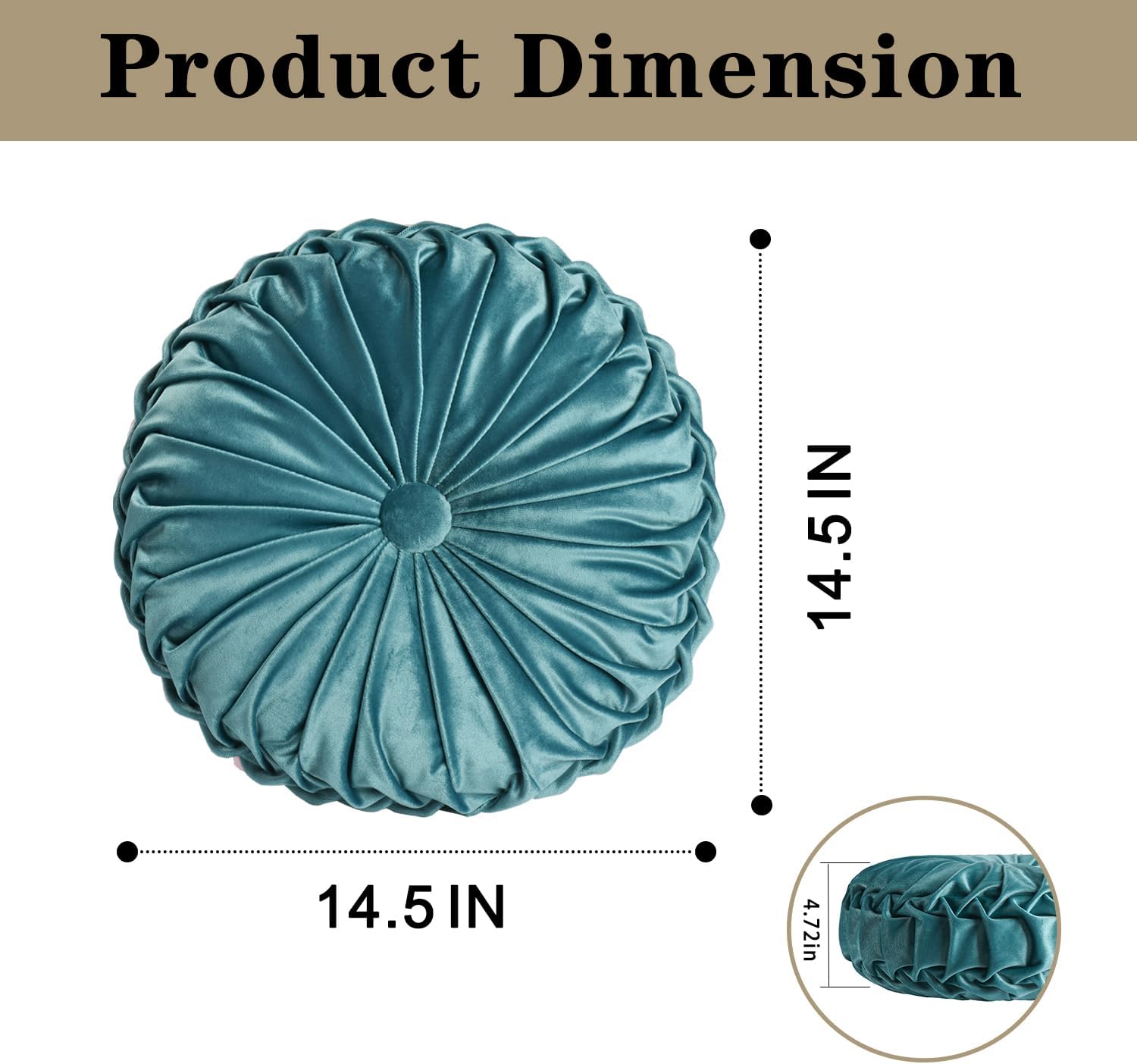 HIG Set of 2 Teal Ruched Velvet Round Throw Pillows – 14.5’’ Decorative Pillows with Soft Polyester Filling for Couch, Bed, Living Room…
