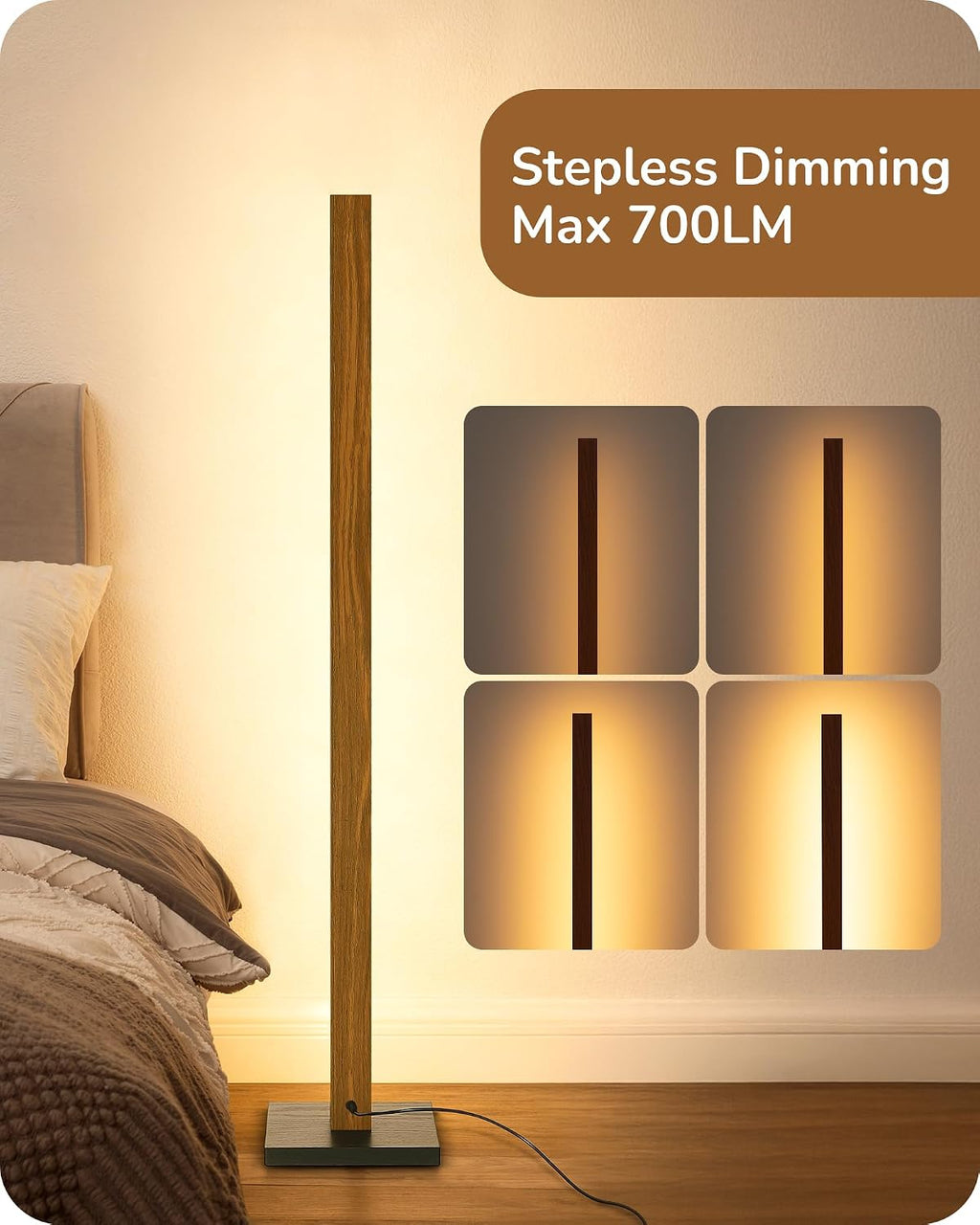 Edishine Mid Century Modern Floor Lamp with Remote, Dimmable Wood LED Corner Lamp, Minimalist Standing Mood Lighting for Living Room, Bedro…