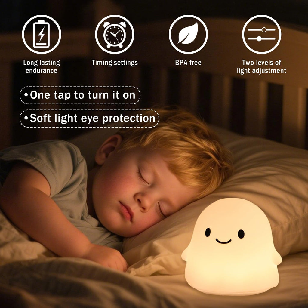 Rytinazzz Halloween Ghost Night Light, 50-Hour Battery & Pat Control, Cute Squishy Lamp for Kids Room Decor, USB Rechargeable with Timer…