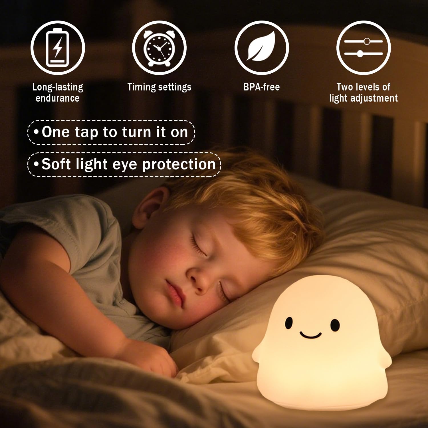 Rytinazzz Halloween Ghost Night Light, 50-Hour Battery & Pat Control, Cute Squishy Lamp for Kids Room Decor, USB Rechargeable with Timer…