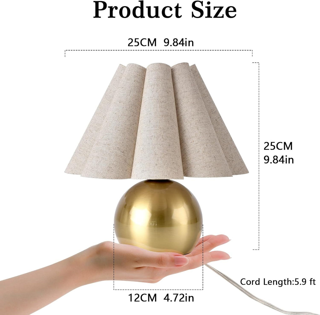 Gold Small Bedside Table Lamp for Bedroom, Brass Gold Bedroom Lamps for Nightstand, Cute Mini Table Lamps for Small Spaces with Scalloped…