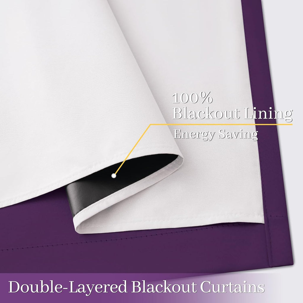 Yakamok 100% Blackout Curtain Panels 63 inches Cold and Light Blocking Drapes for Nursery, 2 Thick Layers Thermal Insulated Draperies (2 Pi…