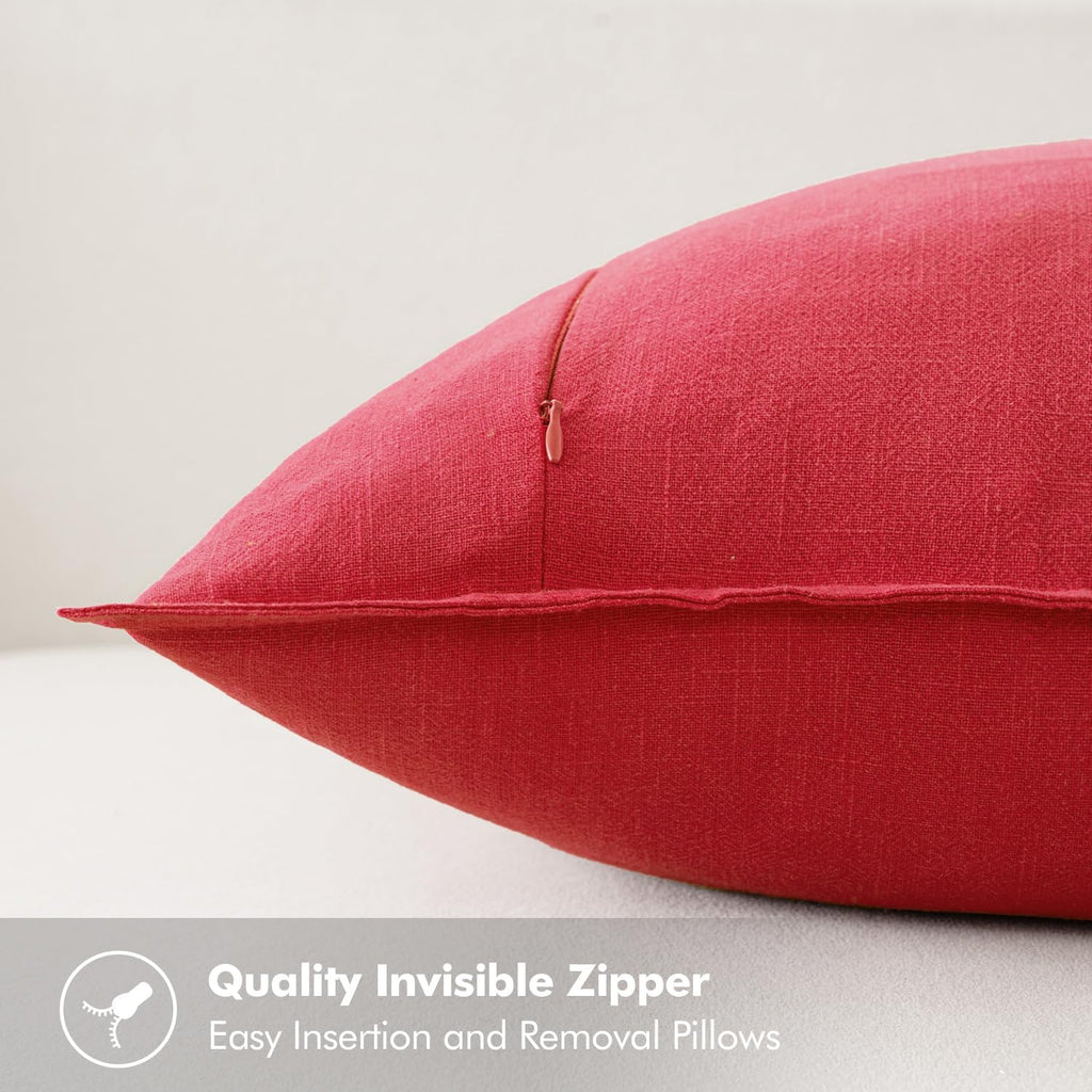 MIULEE Decorative Linen Pillow Covers 20x20 Inch Red Boho Farmhouse Neutral Couch Throw Pillows for Bed Pack of 2 Accent Modern…