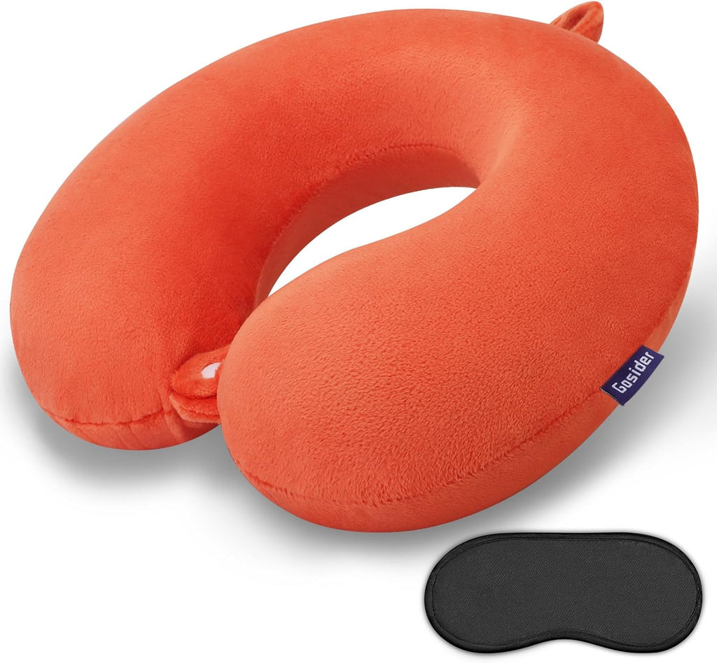 Gosider Orange Memory Foam Velvet Travel Neck Pillow for Airplane Car Train 3.94inch