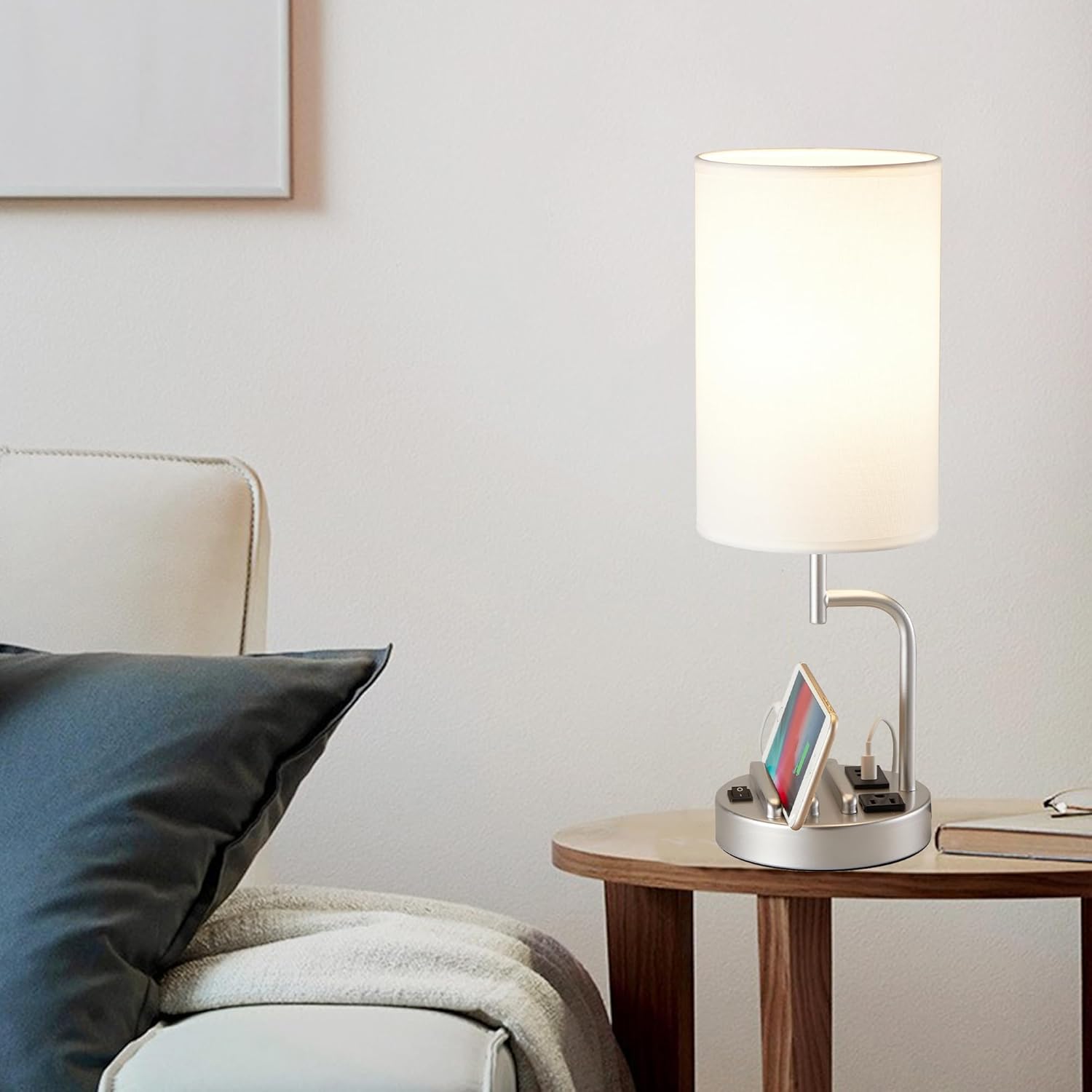 Dreamholder Table Lamp with 3 USB Charging Ports, Modern Desk Lamp with AC Outlet and Phone Stands, Perfect Bedside Lamp for Bedroom…