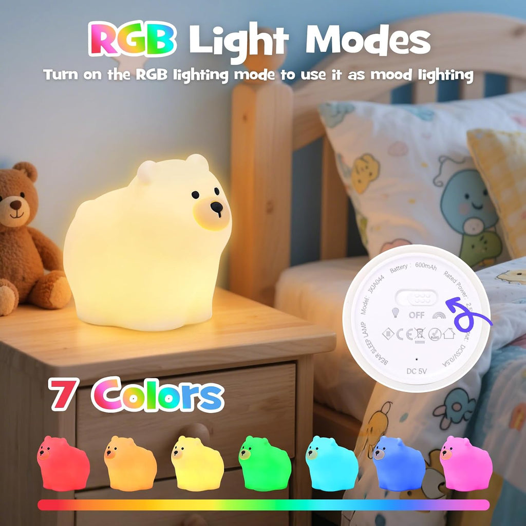 Squishy Polar Bear Night Light with RGB Mode Cute Polar Bear Light 3 Brightness Adjustable Nursery Breastfeeding Nightlight Rechargeable…