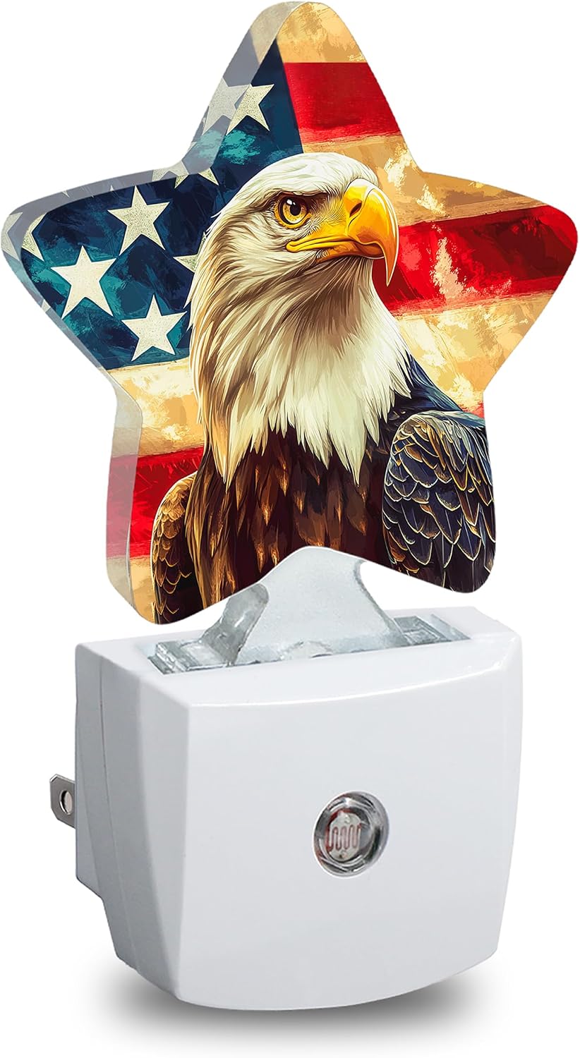 Eagle American Flag Plug in Star Night Light, Night Light with Sensor for Kids Nursery Bedroom, Decorative Soft Glow Lamp for Hallway…