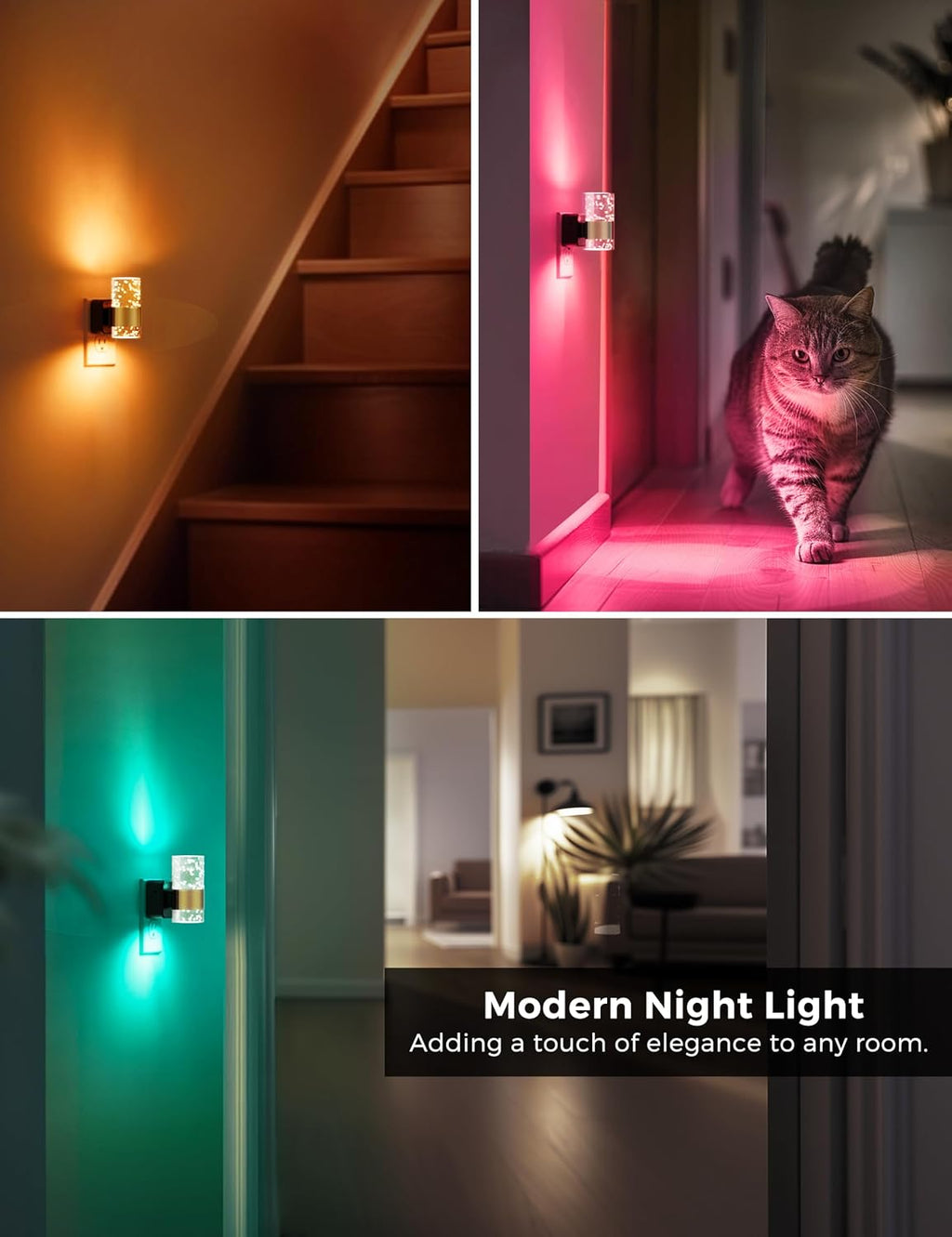 Night Lights Plug into wall, Color Changing Night Light with Rotatable Plug, Dusk to Dawn Light Sensor and Adjustable Brightness, Elegant…