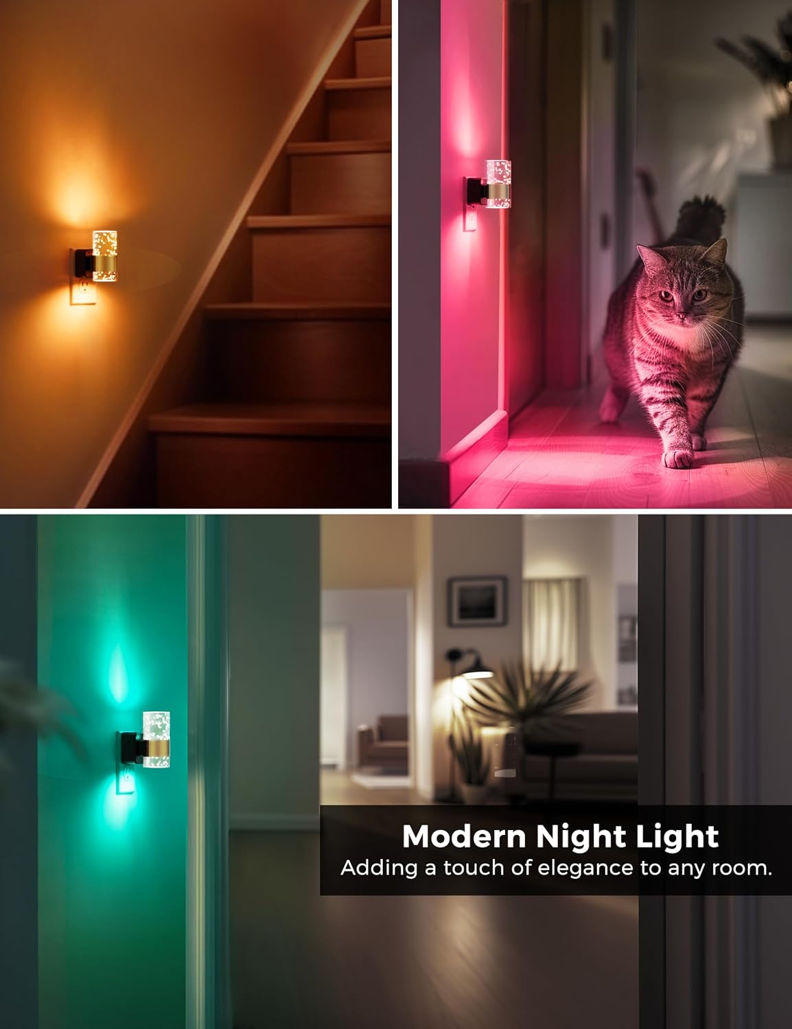Night Lights Plug into wall, Color Changing Night Light with Rotatable Plug, Dusk to Dawn Light Sensor and Adjustable Brightness, Elegant…