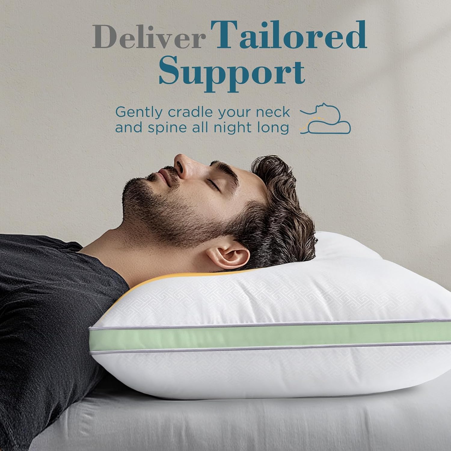 viewstar Bed Pillows King Size Set of 2, Firm Support Down Alternative Gusseted Pillows for Side, Back, or Stomach Sleepers, Green