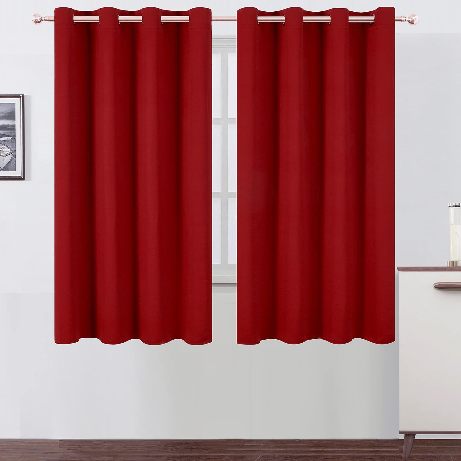 Lemomo Red Blackout Curtains 66 x 63 Inch Length/Set of 2 Curtain Panels/Thermal Insulated Room Darkening Blackout Curtains for Bedroom 63…