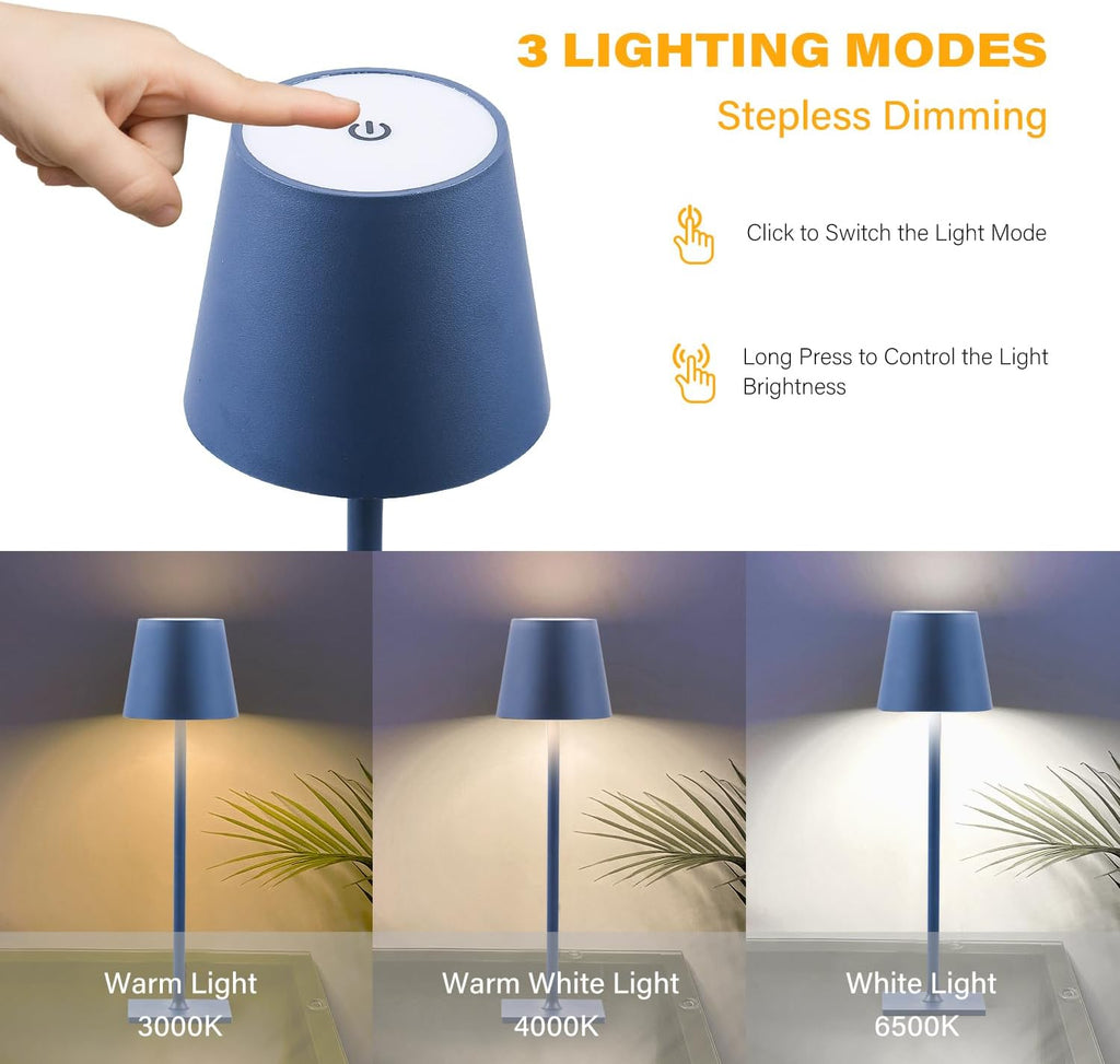 CHLORANTHUS 2 Pack Cordless Table Lamps, 3 Colors Stepless Dimming, 5000mAh Rechargeable Battery LED Desk Lamp for Bedroom/Couple…